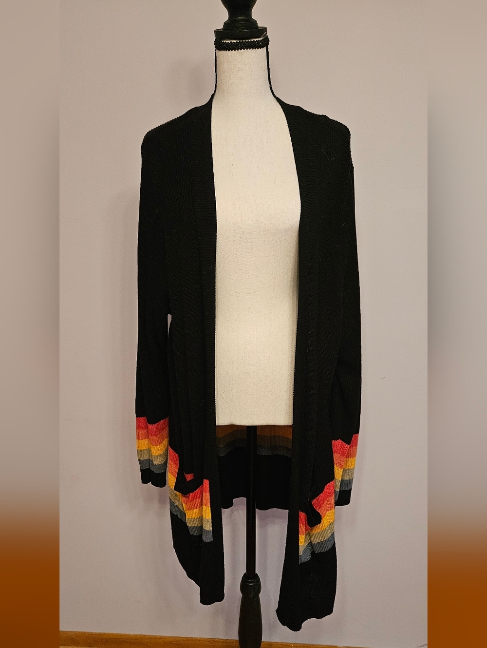 Torrid Black Open Front Cardigan with Muted Rainbow Stripes size 3x / Torrid 3